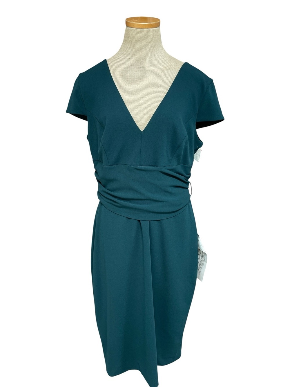 Dress the Population Teal V-Neck Ruched Waist Women's Dress NWT Size XXL